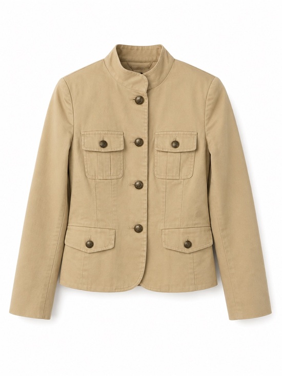 Mosaic Jackets & Blazers - Women's Cotton Utility Jacket with Stand Collar - Khaki